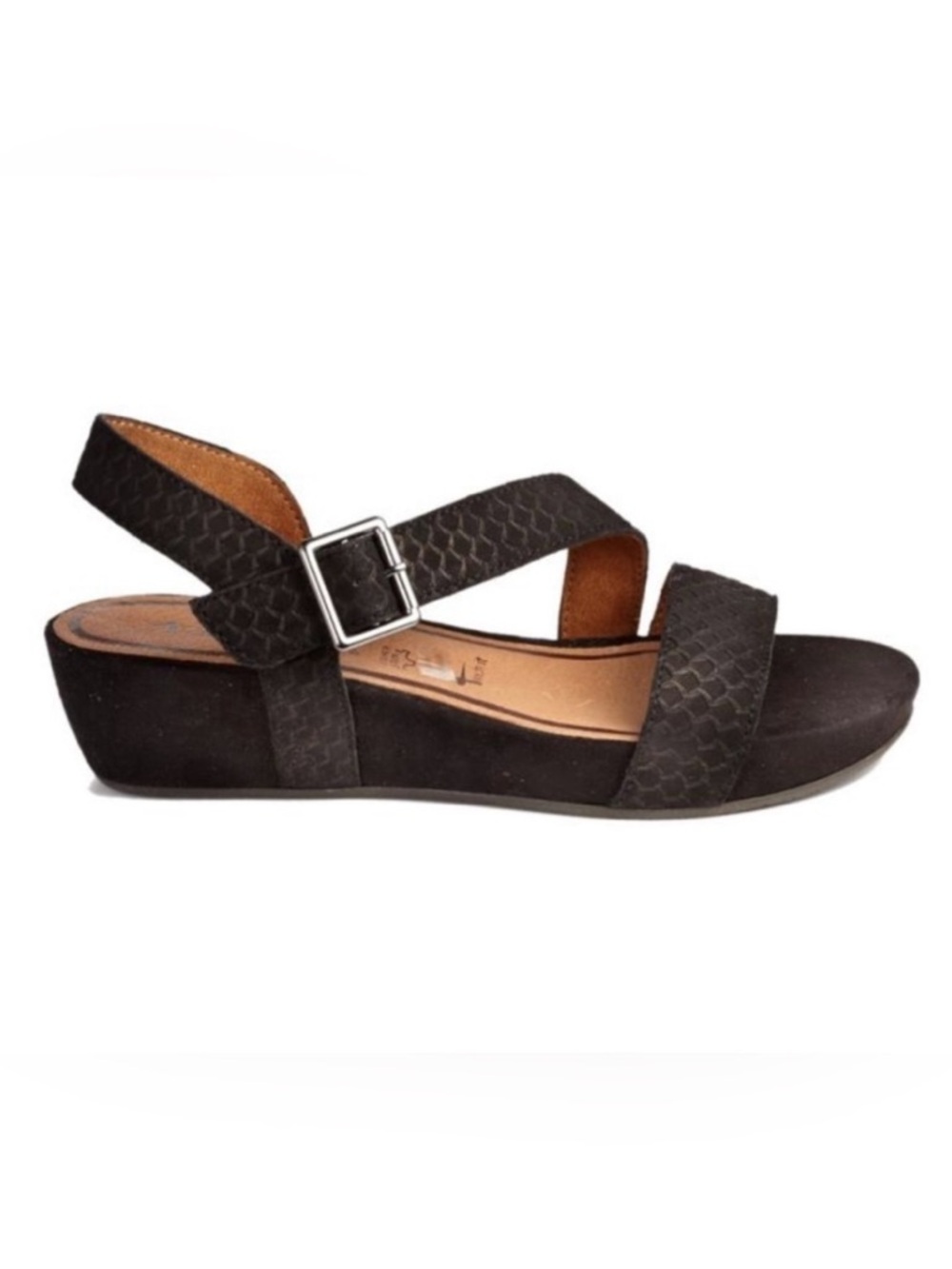 Tamaris Black Suede Scaled Snakeskin Print Wedge Heels, Size 38